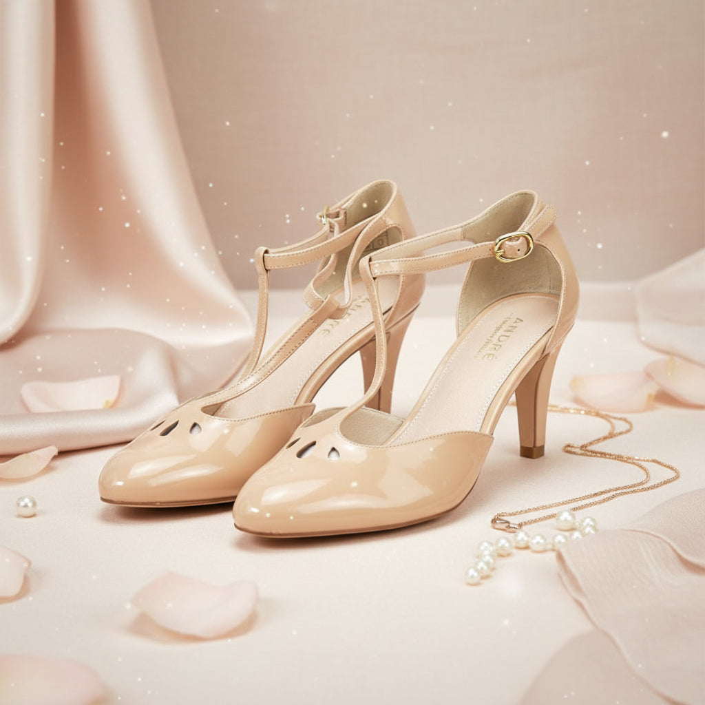 ANDRÉ ESCARPINS  FEMME FALBALETTE CUIR NUDE