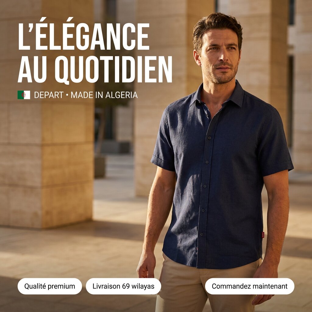 Départ Homme Chemise en Lin Blue