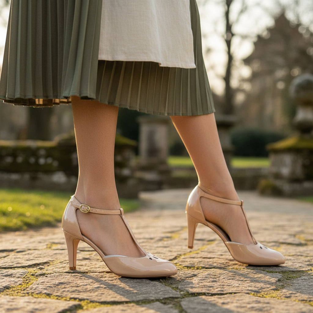 ANDRÉ ESCARPINS  FEMME FALBALETTE CUIR NUDE