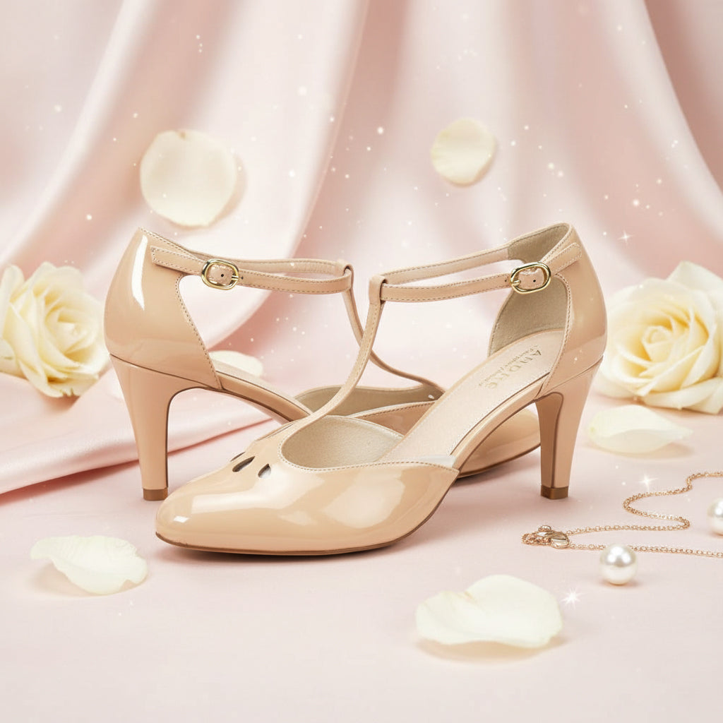 ANDRÉ ESCARPINS  FEMME FALBALETTE CUIR NUDE